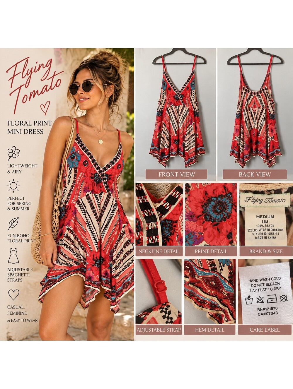 Flying Tomato red geometric floral print mini dress size M